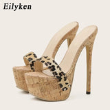 Summer High Heels Platform Slides Women's Chunky Ladies Slippers Brief Slingback Peep-toe Mules Shoes Size 42