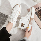 Women Canvas Shoes High Top Flat Shoes for Women White Black Sneakers Board Shoes Bear Canvas Sneakers Sneakers