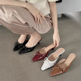 Breakj New Bows Fine Heels Large-Size Wine Red Wear Slippers Retro Tip