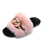 Chain Slippers Women's Autumn And Winter New Flat-Soled Large-Size Warm Slippers Cotton