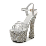 Breakj Korean Version Of The New Water Diamond Heel Summer New Ultra High Heel Open-Toe Sandal Women Hate Sky