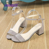 toe Suede Square heel High heel White sandals women 2019 summer shoes woman Fashion Buckle Strap Ankle Strap female