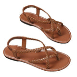 Breakj Summer New Women's Flat-Soled Sandals Large-Size Casual Toe Braided With Flat-Soled