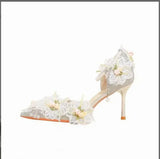 Lace Flower Single Shoes For Women With Pointy Heels In Spring And Summer 2023 Silver Super Fairy Wedding