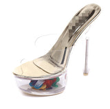 Breakj Yards Hot Style Sexy Super High Heels 15CM Thin Heel Waterproof Platform Slippers Transparent Crystal Shoes Wedding Shoes