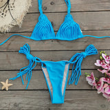 Three-Point Strap Bikini Solid Color Low-Waisted Split Swimsuit Woman 2025 New