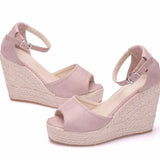 Breakj Cm Fish Mouth Water Table Heel Sandals Large-Size Sandals Bohimia Fish Mouth Sandals Hemp Rope Heel