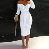Fashion Solid Ladies Long Sleeve Bodycon Dress Sexy Hollow Out Women Party Dress Spring Autumn New Elegant Off Shoulder
