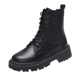 Gothic Combat Boots Women Platform Chelsea Boots 2021 New Lace Up Black PU Leather Ankle Boots
