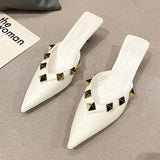 Pointed Toe Shallow Mouth 4cm Medium Heel Stiletto Rivet Sandals Hot Sale Women's Low Heel