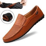 Men Shoes Casual Luxury Brand Summer Mens Loafers Genuine Leather Moccasins Hollow Out Breathable Slip on Driving