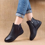 2021 Autumn Fashion Women Genuine Leather Boots Handmade Vintage Flat Ankle Botines Shoes Woman Winter botas