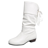 Breakj Autumn And Winter Student Knight Boots Low And Round Head After The Tie Warm Medium Boots