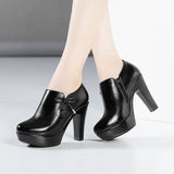 Head, Thick Heels, Deep Mouth Single Shoes Women 2023 Autumn And Winter Thick-Soled Waterproof Platform Plush Thickened Models Catwalk High Heels