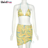 Puss Summer Swimsuit Women Sexy Trend Bikini Tops+Skirt Suits Beach Style Matching Sets Chic Fairy Grunge Vacation