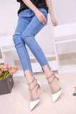 Women's Shoes 2019 Summer Pointed High-heeled Stiletto Patent Leather Rivet Single Shoes Was Thin Buckle Women's