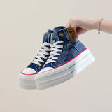Breakj 2024 New Korean Version Canvas Shoes Schoolgirls Wear Two Thick Platform Casual Shoes Ins Tide Board Shoes Women's Shoes BR