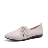 Spring Lace Up Flat Shoes Woman Elegant Soft PU Pointed Toe Fashion British Ladies Casual Female Single Footwear