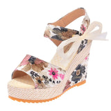 Summer Beach Boho Floral Wedge Sandals Women Ankle Strap Platform Gladiator Shoes Woman High Heels Sandalias Mujer