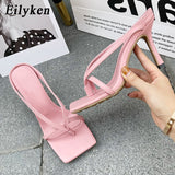 2022 New Slipper High Heels Shoes Fall Best Street Look Females Square Head Open Toe Clip-On Strappy Sandals