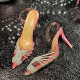 Breakj Transparent Water Drill High Heels Word Cool Drag 2025 Summer New Net Infrared Wear Sexy Slippers Sandals
