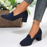 Size Suede High Heels Autumn 2023 New Women's Shoes Thick Heel Shallow Fashion Shoes Professional Shoes Temperament Single Shoes