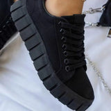 Platform Sneakers Woman Mixed Color Canvas Shoes Ladies Lace Up Casual Flat Female Comfort Round Toe Vulcanized Plus