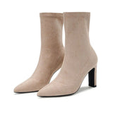 Breakj Skinny Boots Female Elasticity Thin Hips With High-Heeling Velvet Short Boots Autumn And Winter Elastic Single Boots Plus Velvet