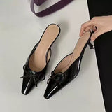 Breakj New Bows Fine Heels Large-Size Wine Red Wear Slippers Retro Tip