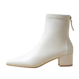 Net Red Slim Boots Women's Thick Heel Solid Pointed Head Autumn and Winter Zipper Versatile Leather Nude Boots