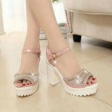 Breakj 2023 Rhinestone Fish Mouth Shoes Platform Platform Korean Version Waterproof Platform High Heel A Word With Thick Heel Sandals Women's