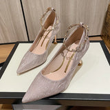 High Heels Women's Fine Heel Design Wedding Dress Shoes 2023 New Joker Net Red Pointed Head Bridesmaid Single