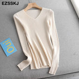 basic v-neck solid autumn winter Sweater Pullover Women Female Knitted sweater slim long sleeve badycon sweater