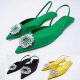 Pointed Toe Sequin Buckle Slippers For Women Shallow Mouth Back Strappy Low Heel Sandals Women Summer 2021 Flat