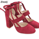 Women's Pumps Plus Size 35-43 Women Gladiator Summer High Heels for Party Wedding Shoes Thick Heels Fashion Lace-up Female