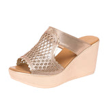 Women's Fashionable Slippers With Slope Heels Wear 2023 New Muffin Thick-Soled Waterproof Table Large Size 43 Mesh Fishmouth
