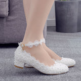 Breakj 3 Cm Square-Headed Single-Shoe One-Word Wristband Spring And Autumn White Lace Wedding Shoes Bridesmaids