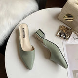 Pointed Toe Womens Slippers Slip On Ladies Mules Low Heel Woman PU Leather Pumps Summer Casual Slides
