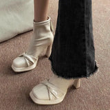 Breakj With Thick Bottom Height Small Ankle Boots Women 2025 Autumn New Square Bows Short Boots French Elegant Thin Skin