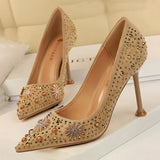 Shoes Rhinestone Women Pumps Sexy Party Shoes High Heels Wedding Shoes Plus Size 43 Female Stiletto Suede Women