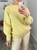 Soft oversized Cashmere Sweaters Women 2021 puff sleeve Winter sweater Pullovers Loose Female Warm Basic sweater