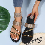2023 New Women Gold Silver Flats Slip-On Sandals Bling Rhinestone Narrow Band Slippers Outdoor Beach Shoes Casual