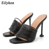 Square toe Womens Slipper shoes Summer Mules Sandals Multi knot Sexy high heel Slides Ladies Rome shoes Women