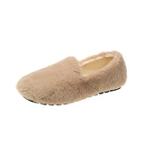 Warm Winter Shoes Cute Bow Women Ballet Flats Soft Fur Padded Cotton Shoes Woman Ankle Snow Boots Slip on Furry Slides