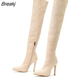 Pointed Toe Zip Over The Knee Boots Super Stiletto Heels Women Thigh High Stretch Autumn Winter Shoes Botas Altas