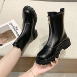 Front Zipper Chunky Platform Women's Boots Solid Black Beige Boots Women Round Toe High Heel Ankle Boots for Women Eu