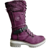Mujer Women's Winter Side-pull Lace-up Knitted Mid-tube Boots Low-heeled Round-toe Boots High-quality Winter Warm Boots