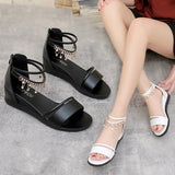Breakj New Sandal Women Summer Flat Low Heel Women's Shoes Wedge Heel Open Toe Casual Korean Version Of Rear Zipper Sandals