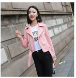 Pu Leather Jacket Women Fashion Bright Colors Black Motorcycle Coat Short Faux Leather Biker Jacket Soft Jacket