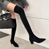 Breakj Boots Women's Elastic Boots Tips High With Boots Children Over The Knee Velvet High Boots Kaqi